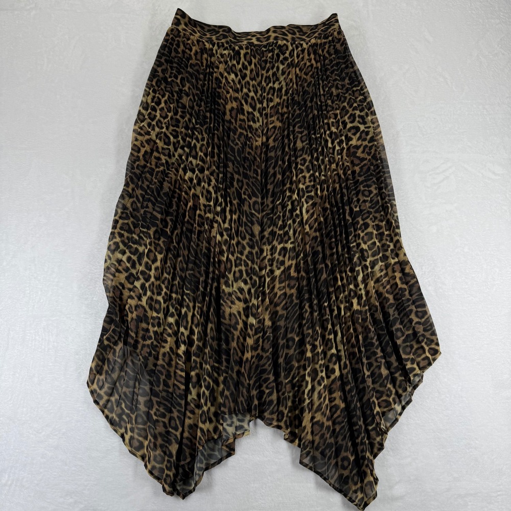 The‎ Kooples Paris Leopard Print Pleated Asymmetrical Midi Skirt Sz L